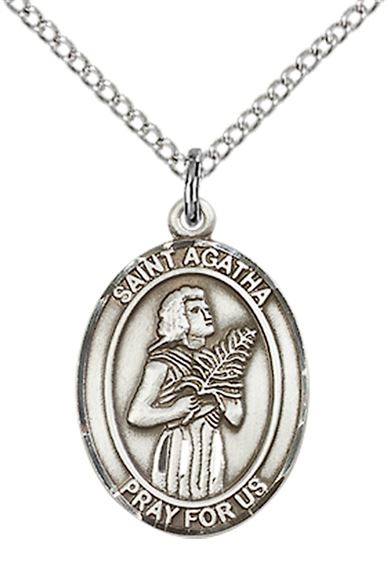 STERLING SILVER ST AGATHA PENDANT ON A CHAIN - 3/4" x 1/2"